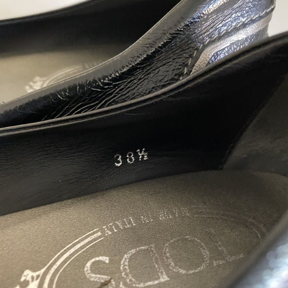 TOD's Ballet Flat Round Toe Zipper Black Patent Leather Slip On 38.5 8.5 - Picture 8 of 9
